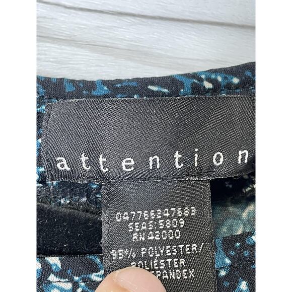 Attention Dress Womens XL Black Teal Print 3/4 Sleeve Shift Back Zip Crew Neck - Picture 6 of 10